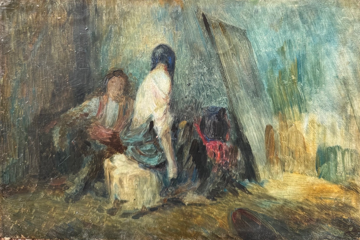 19th-century French School: Artist And His Model In The Studio, Oil On Canvas 