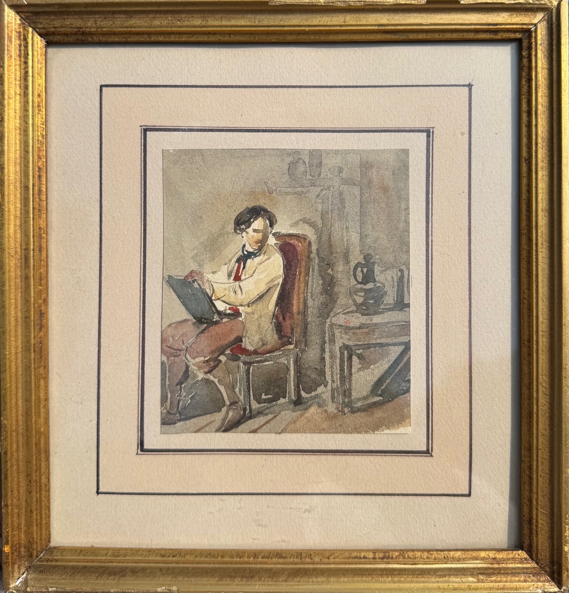 19th-century School; Artist In The Act Of Drawing; Antique Drawing 