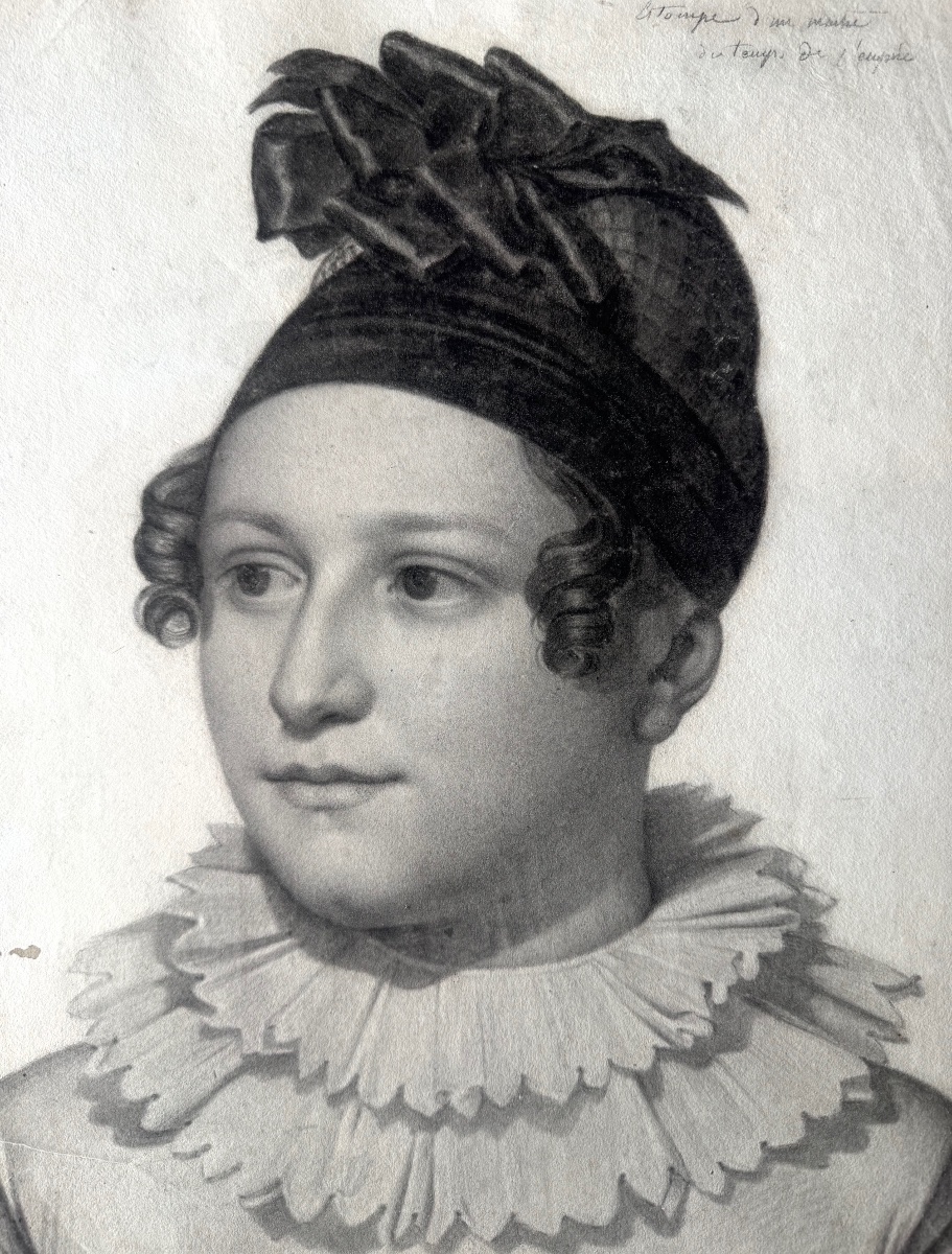 French School, 1810, Black Chalk Drawing, Portrait Of A Woman -photo-3