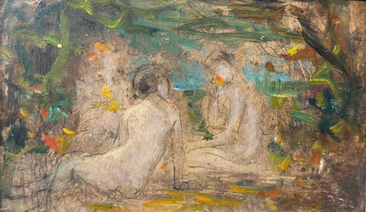 École symboliste fin XIXe siècle tableau ancien huile sur carton-photo-2