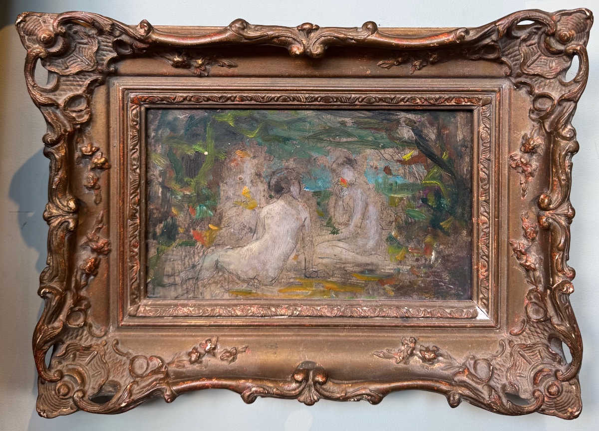 École symboliste fin XIXe siècle tableau ancien huile sur carton