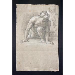 Louis De Boulogne (1654-1733) étude d'Homme Vers 1690, Dessin Ancien