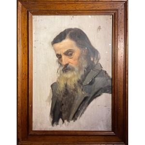 19th Century School Portrait Of A Man Oil On Canvas Sketch