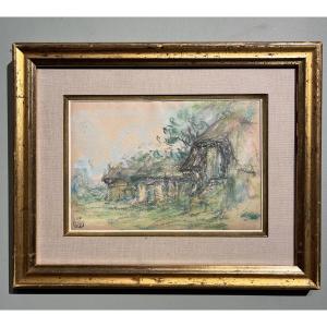 Emile Schuffenecker (1851-1934) Paysage à La Chaumière Pastel Impressionniste 