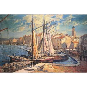 Grande Vue De Saint-Tropez, 1923 Louis Morin (1855-1938) Huile Sur Toile Paysage Marine