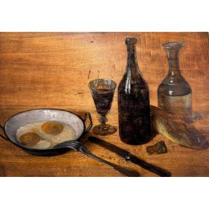 French School 19th Century Lunch Oil On Wood Panel Old Painting 