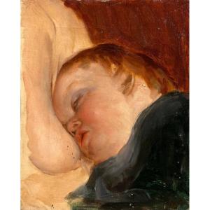 Impressionist School 19th Century Child Study Oil Canvas Old Painting 