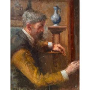 École Française vers 1900 Portrait De Peintre Dans Son Atelier Huile Sur Panneau