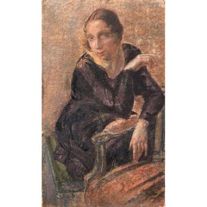 Camille Roche (1894-1948) Portrait d’élégante à la cigarette 1920 grand pastel 