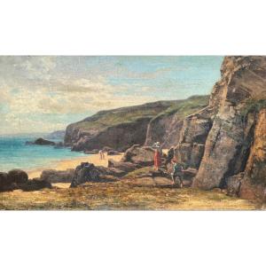 Eugene Fines (1826-1884) Belle-ile-mer Bord De Mer Bretagne Oil On Canvas