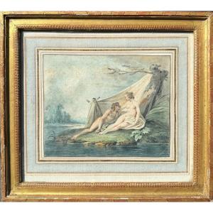 École française XVIII Scène amoureuse dessin ancien érotique 