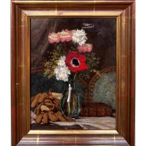 Victor Chavet (1822-1906) Still Life With Gloves Oil On Panel