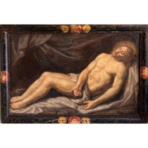 Christ Oil On Paper 17th Century Antique Frame