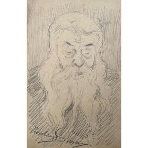 Carolus-Duran (1837-1917) portrait d’homme barbu dessin ancien 