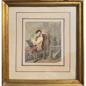 19th-century School; Artist In The Act Of Drawing; Antique Drawing
