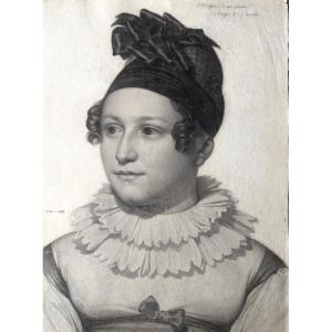 French School, 1810, Black Chalk Drawing, Portrait Of A Woman