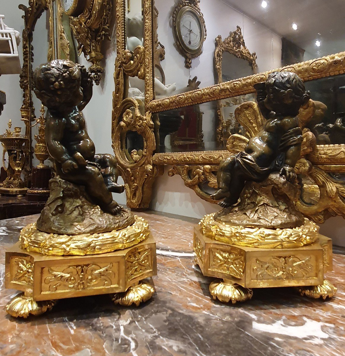Pair Of Putti In Bronze After Clodion XIX-photo-2