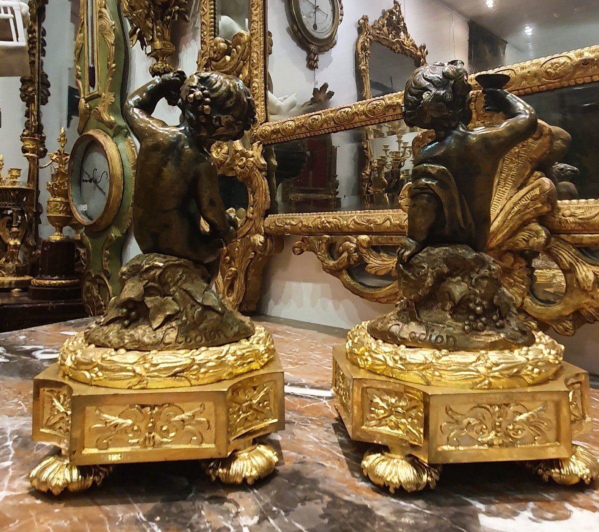 Pair Of Putti In Bronze After Clodion XIX-photo-4