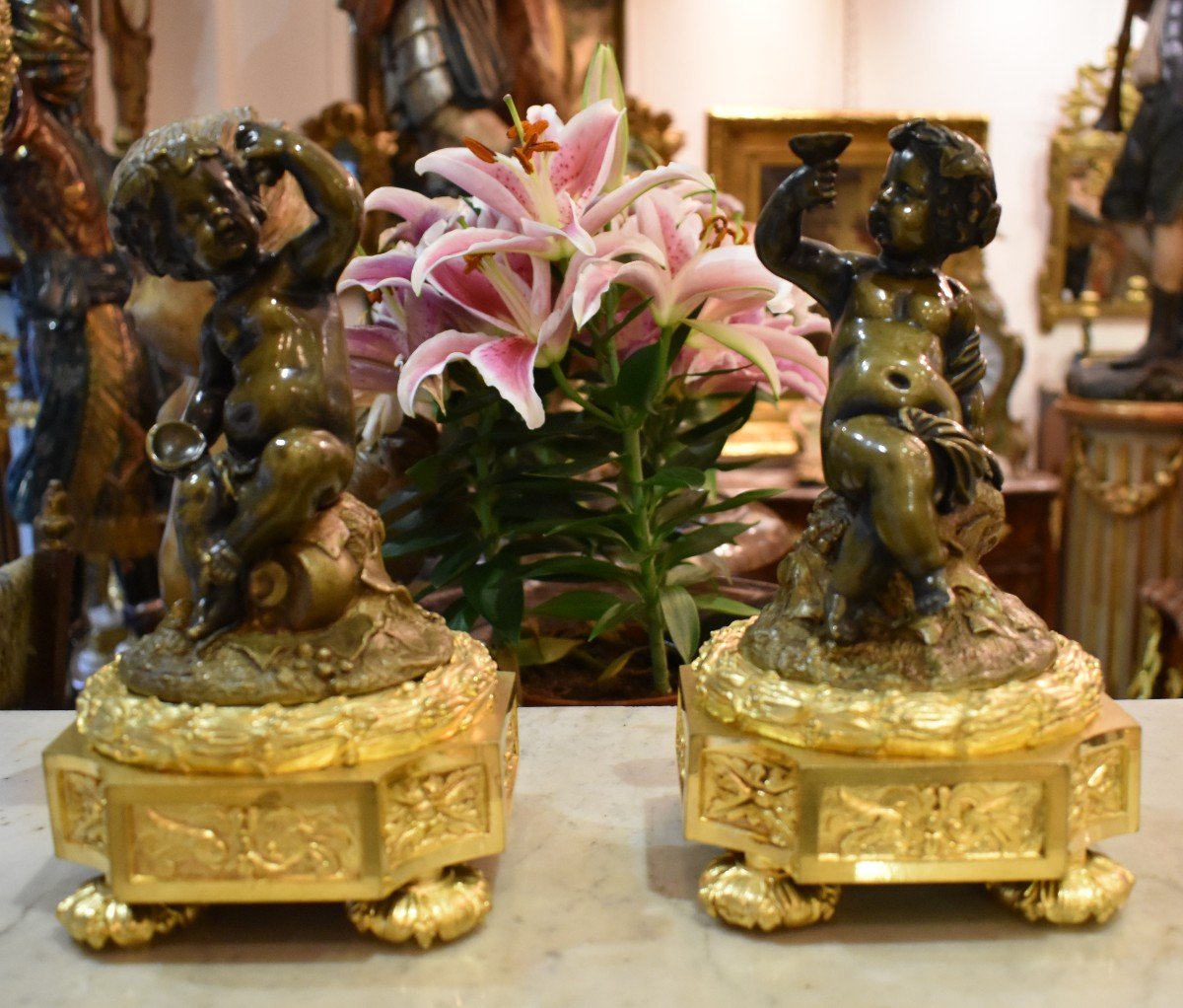 Pair Of Putti In Bronze After Clodion XIX-photo-6