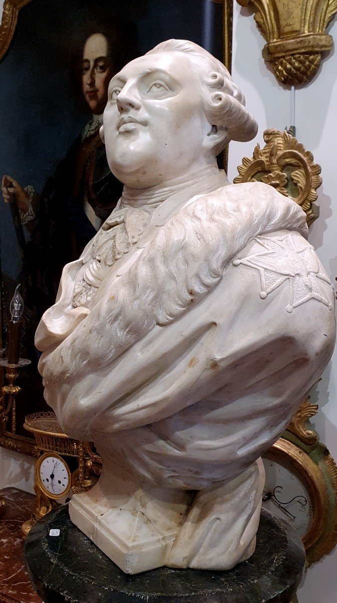 "Louis XVI Roi De France Et De Navarre" En Marbre Blanc De Carrare Sculpté XVIII ème-photo-2