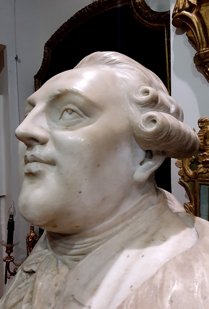 "Louis XVI Roi De France Et De Navarre" En Marbre Blanc De Carrare Sculpté XVIII ème-photo-3