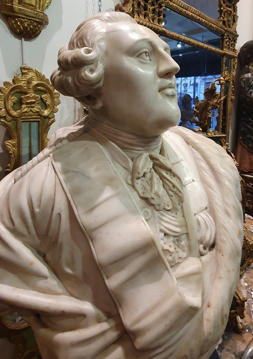 "Louis XVI Roi De France Et De Navarre" En Marbre Blanc De Carrare Sculpté XVIII ème-photo-4