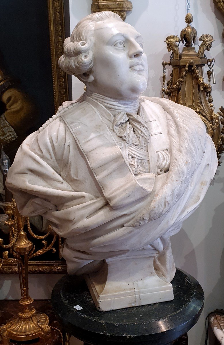 "Louis XVI Roi De France Et De Navarre" En Marbre Blanc De Carrare Sculpté XVIII ème-photo-4