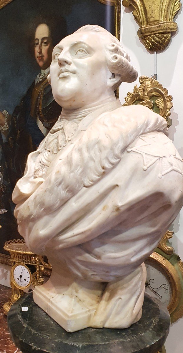 "Louis XVI Roi De France Et De Navarre" En Marbre Blanc De Carrare Sculpté XVIII ème-photo-5