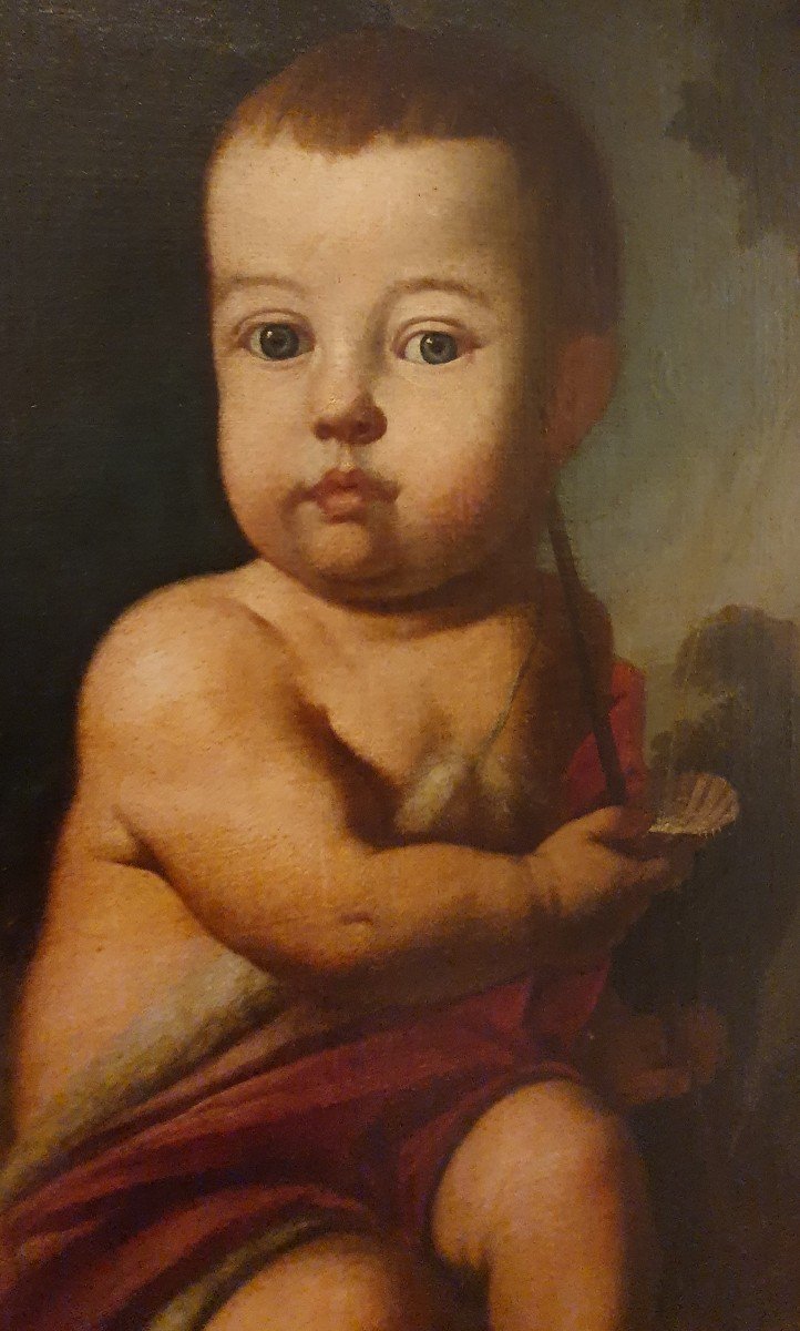 Oil On Canvas "saint John The Baptist Child" Italy Late XVII-photo-4