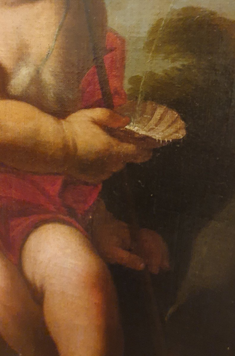 Oil On Canvas "saint John The Baptist Child" Italy Late XVII-photo-1