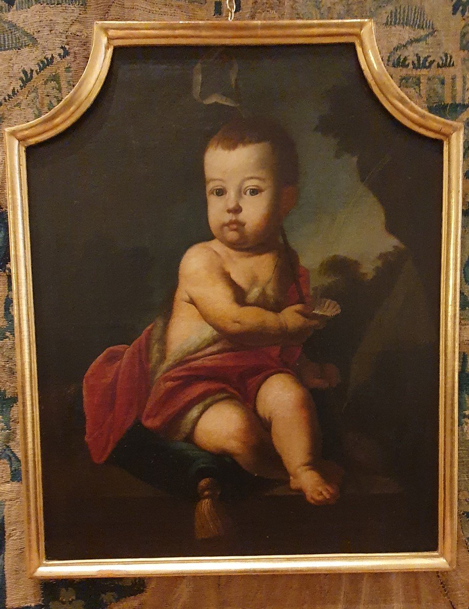 Oil On Canvas "saint John The Baptist Child" Italy Late XVII-photo-6