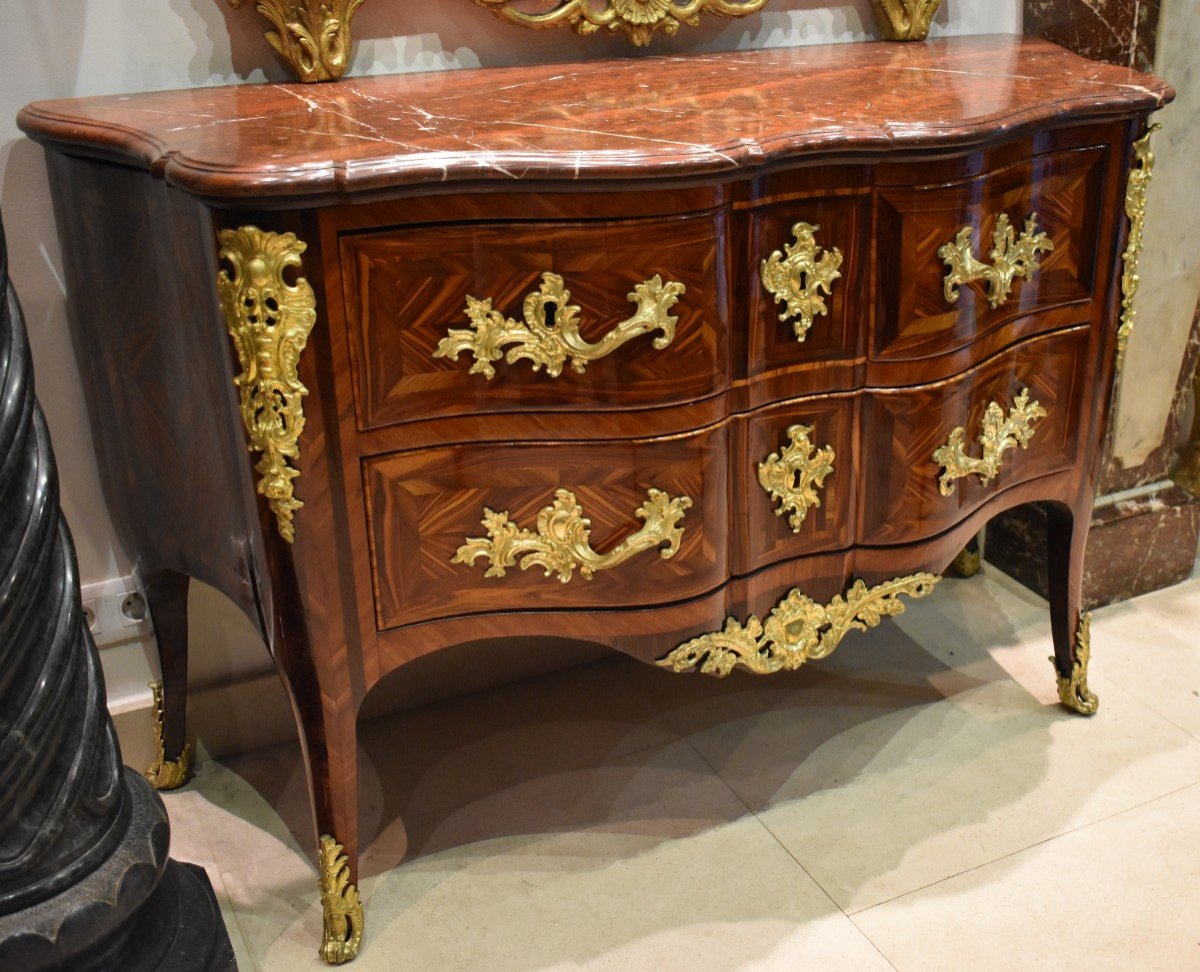 Commode "Arbalète" Estampillée I.C. SAUNIER Bronzes "C" Couronnés Epoque Louis  XV XVIII ème-photo-2