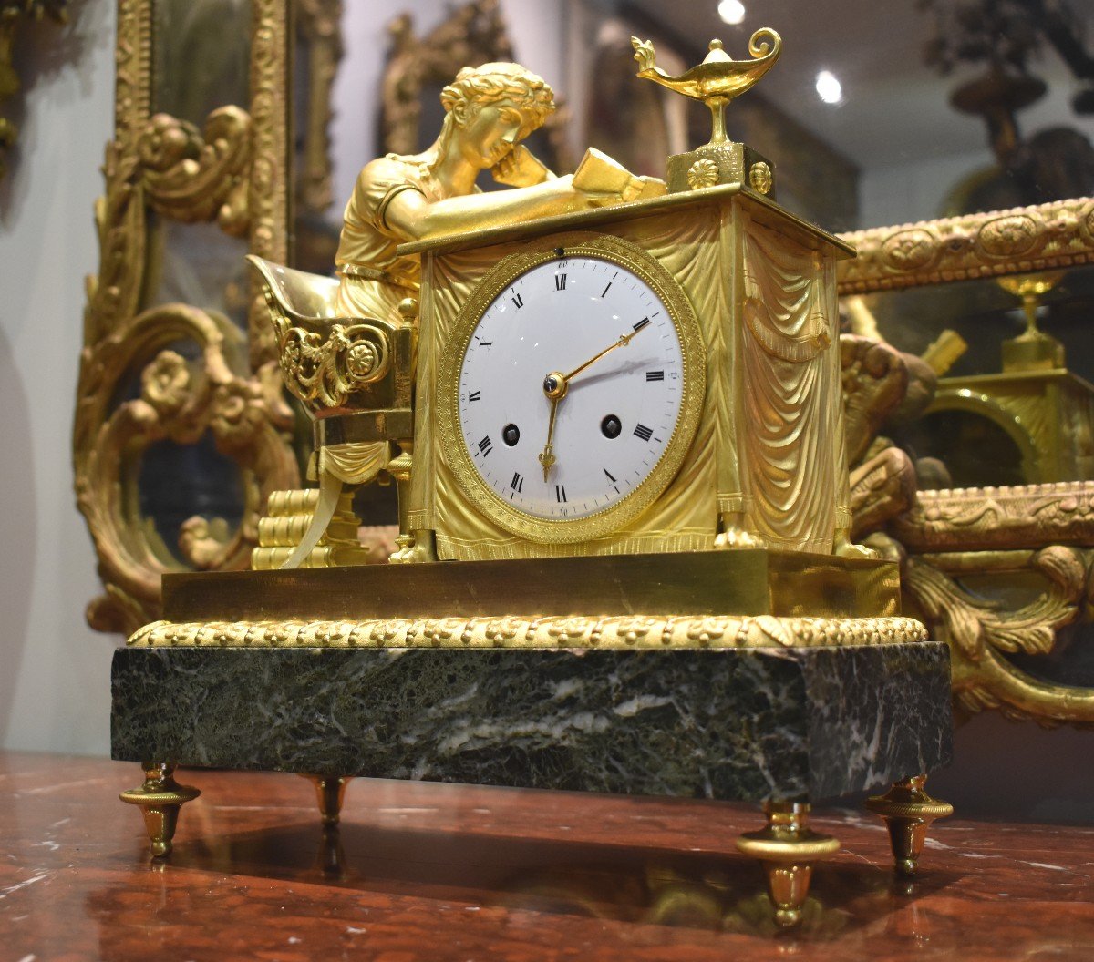 Pendule "La Liseuse" En Bronze Doré Epoque Empire Début XIX ème-photo-2