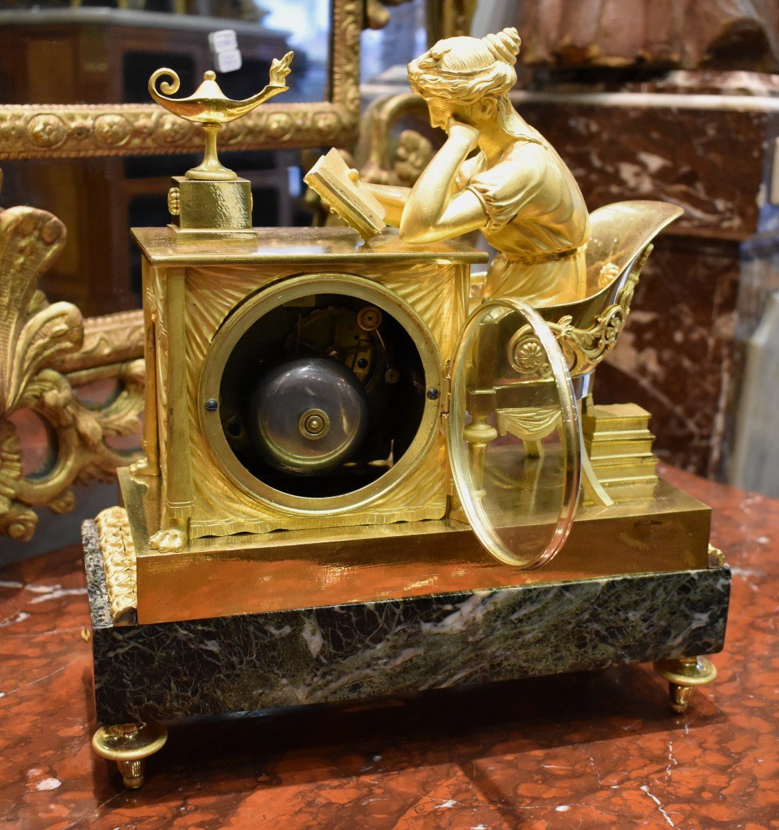 Pendule "La Liseuse" En Bronze Doré Epoque Empire Début XIX ème-photo-7