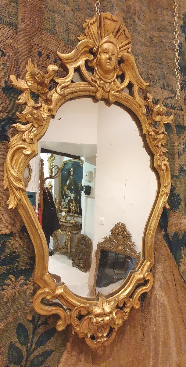 Mirror In Carved And Gilded Wood Italy End XVIII-photo-3