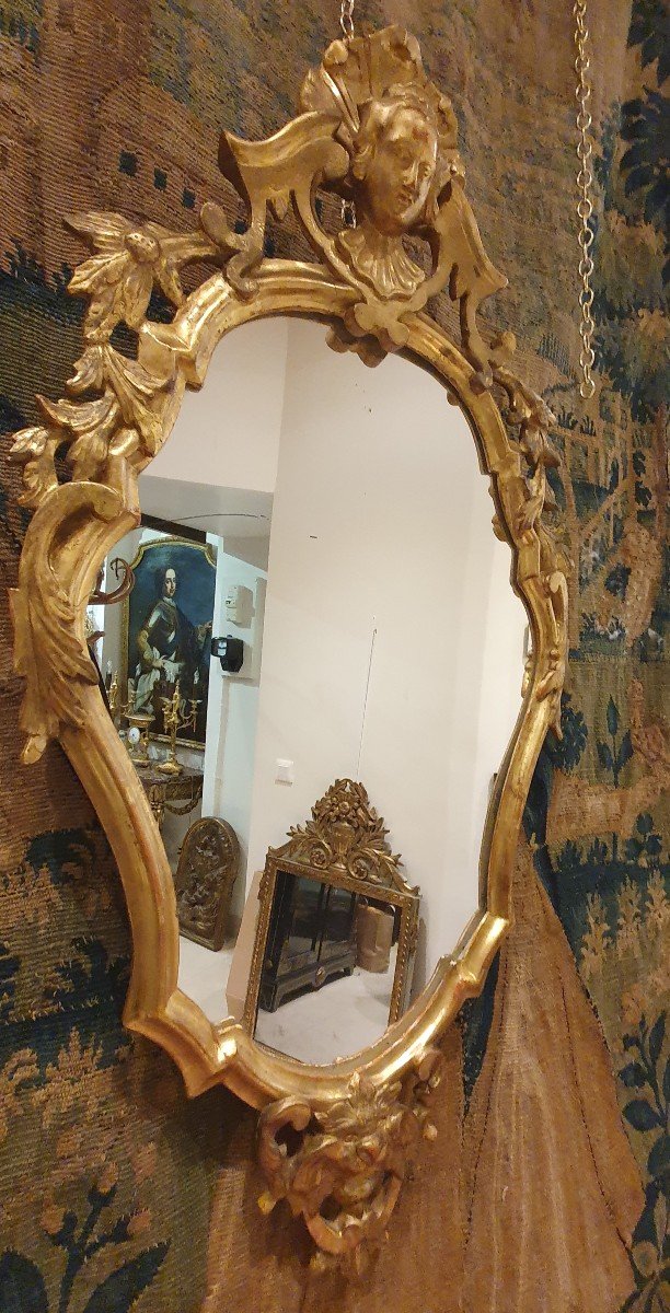 Miroir En Bois Sculpté Et Doré Italie Fin XVIII ème-photo-2