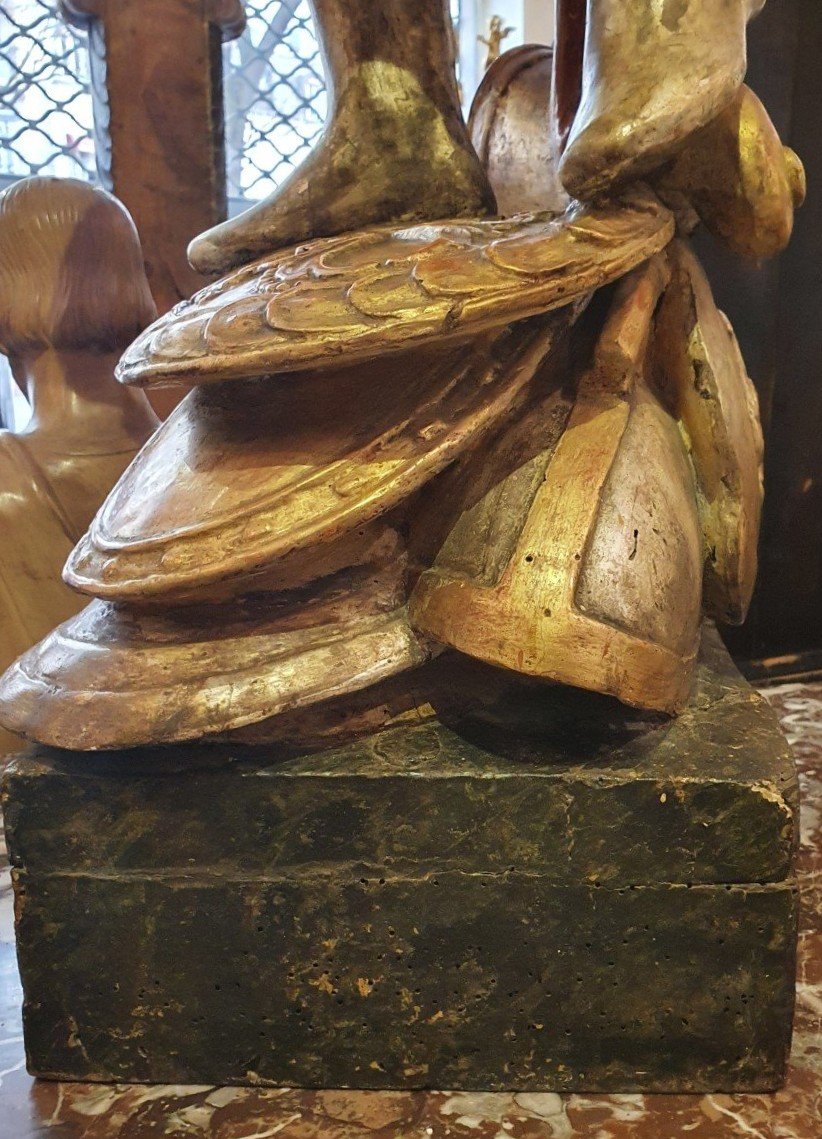 Porte Torchère "Soldat Romain" En Bois Sculpté Polychrome Italie XVIII ème-photo-3