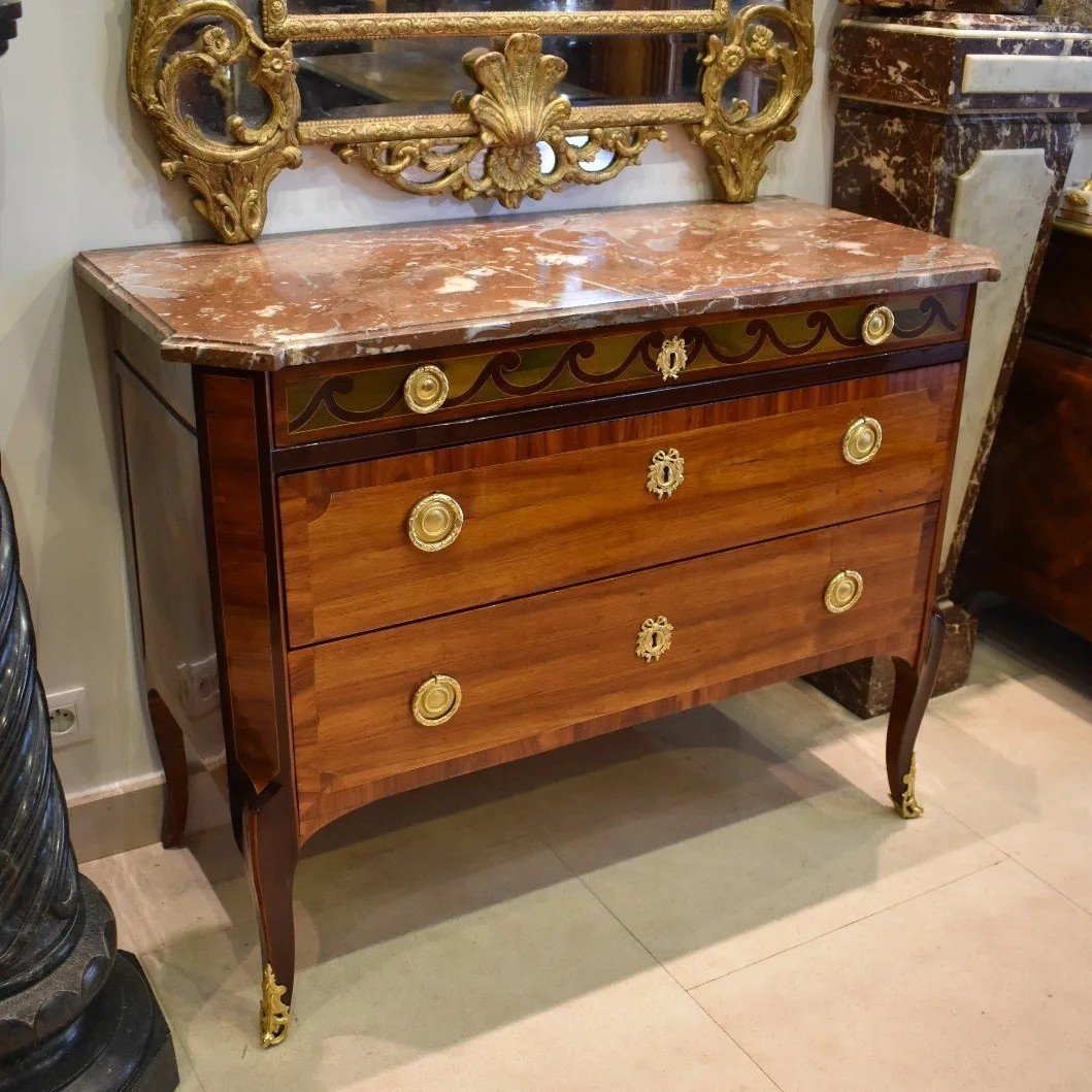 Commode In Marquetry Stamped C.topino Transition Period XVIII