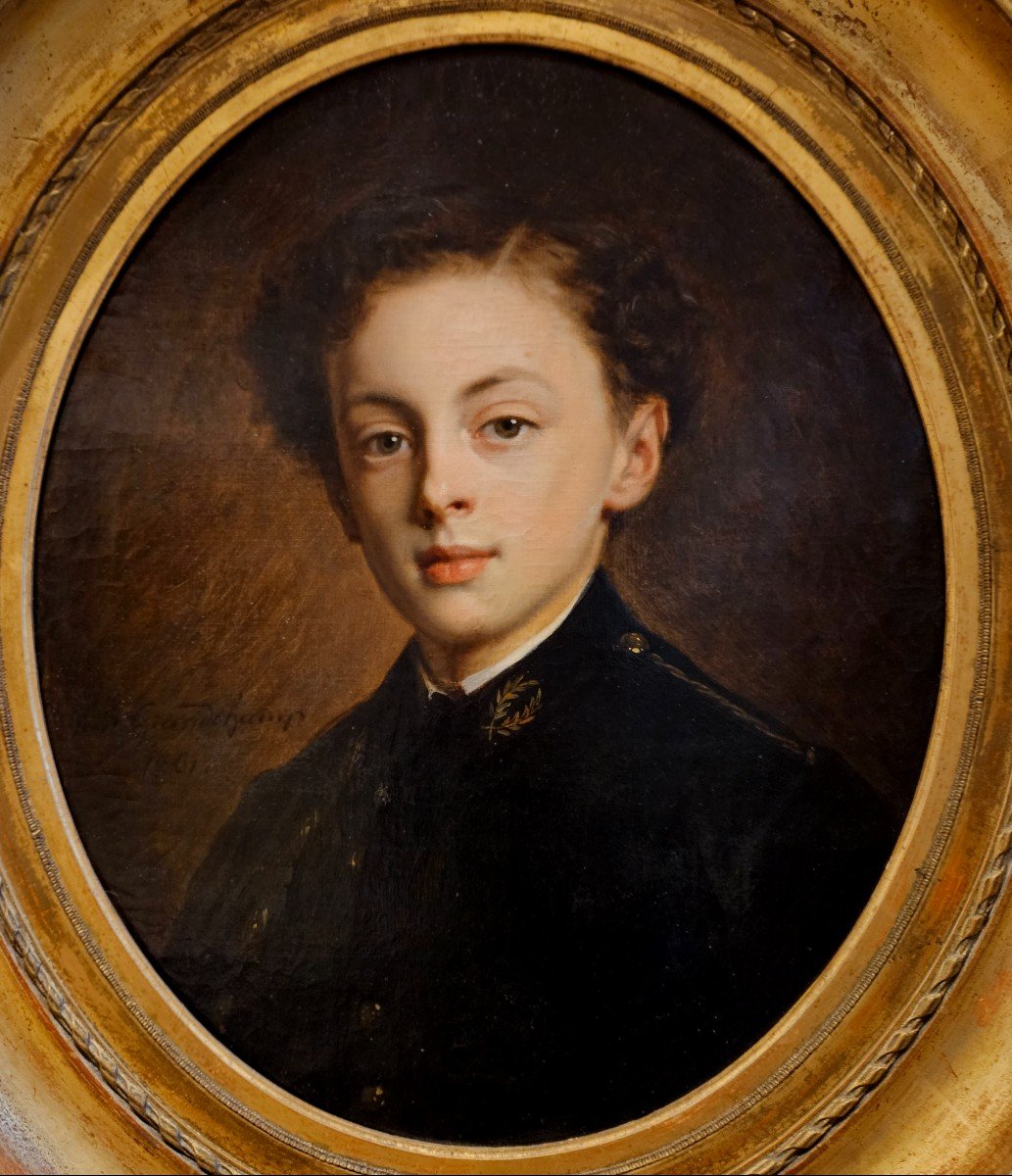 Portrait Of A Young Boy Signed "v.grandchamp 1861" XIX-photo-2