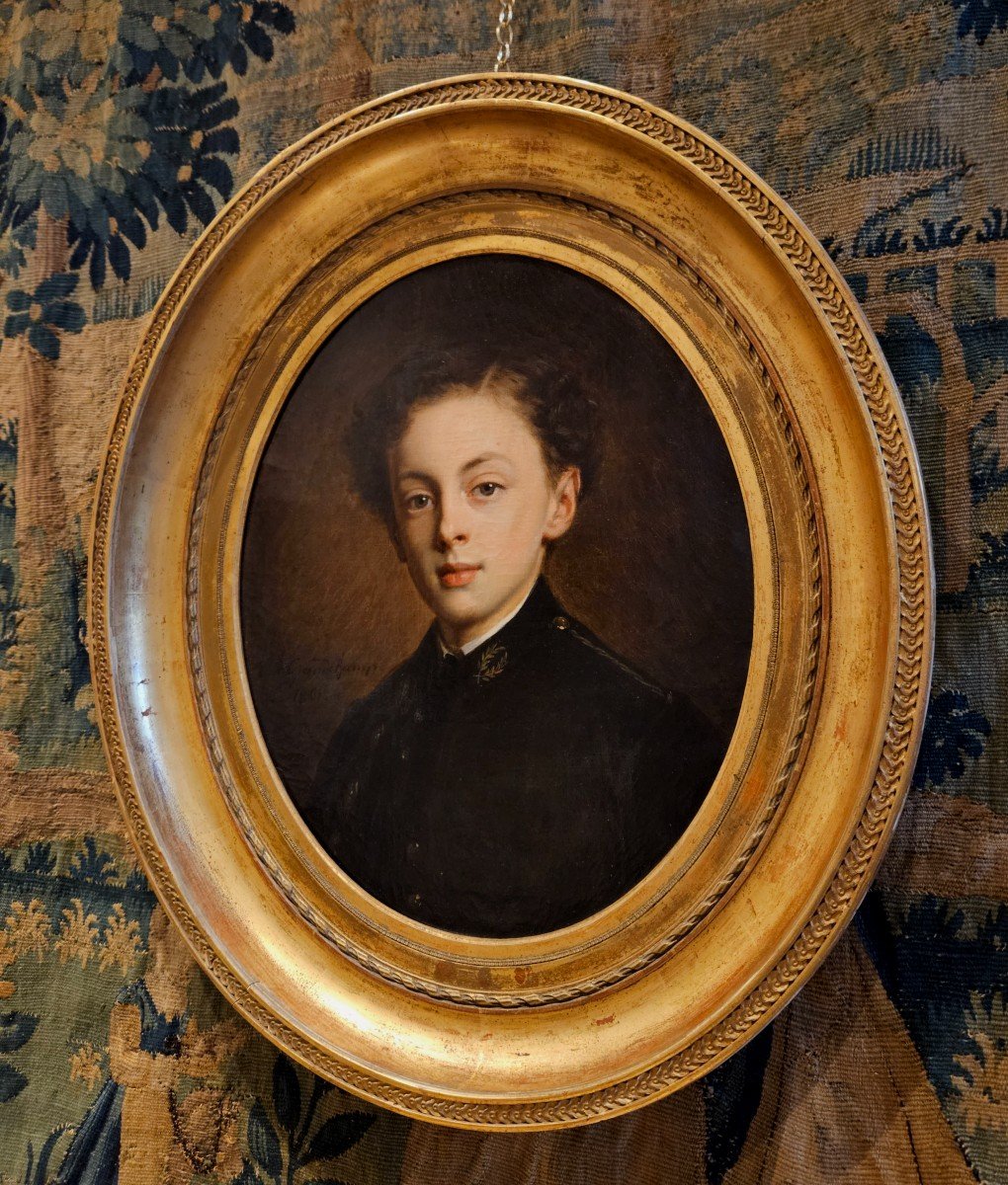 Portrait d'Un Jeune Garçon Signé "V.Grandchamp 1861 " XIX ème -photo-3