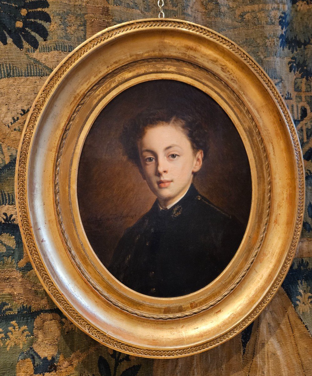 Portrait d'Un Jeune Garçon Signé "V.Grandchamp 1861 " XIX ème -photo-4