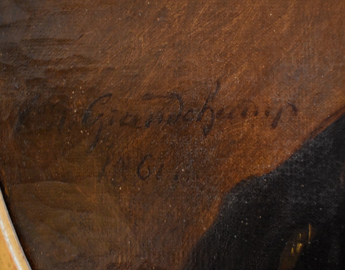 Portrait Of A Young Boy Signed "v.grandchamp 1861" XIX-photo-2