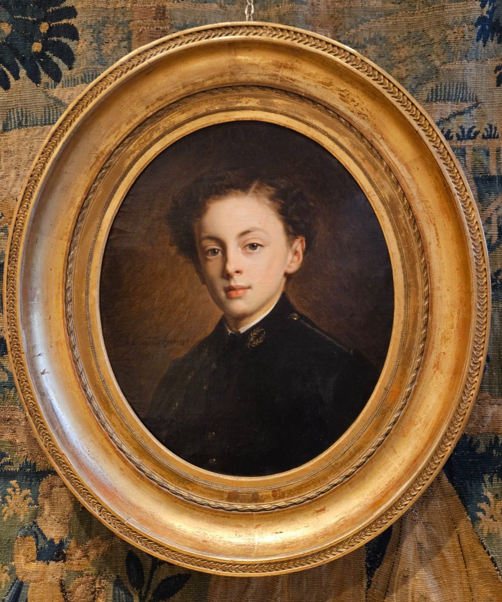 Portrait Of A Young Boy Signed "v.grandchamp 1861" XIX