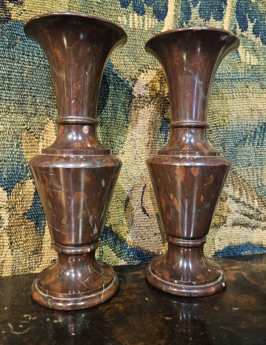  Paire De Vases De Forme Balustre En Marbre Rouge Griotte XIX ème-photo-4