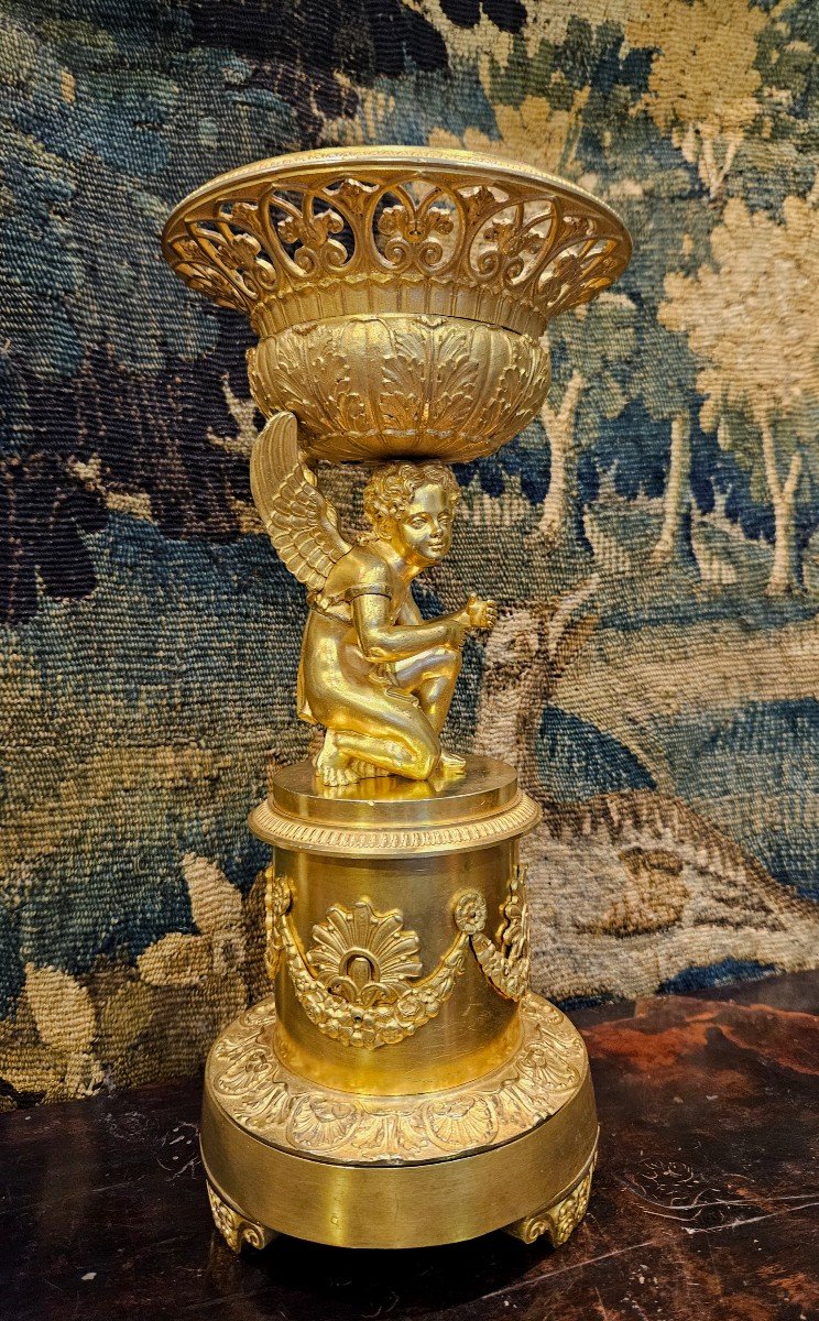 Grand Vase Corbeille En Bronze Doré Epoque Charles X Début XIX ème -photo-2