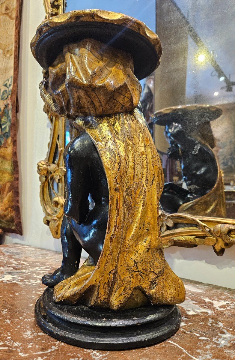 Sellette "au Nubien" En Bois Sculpté Venise XIX ème -photo-1