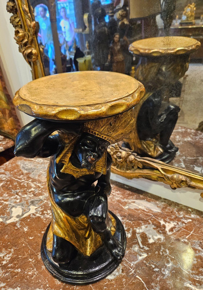 Sellette "au Nubien" En Bois Sculpté Venise XIX ème -photo-2