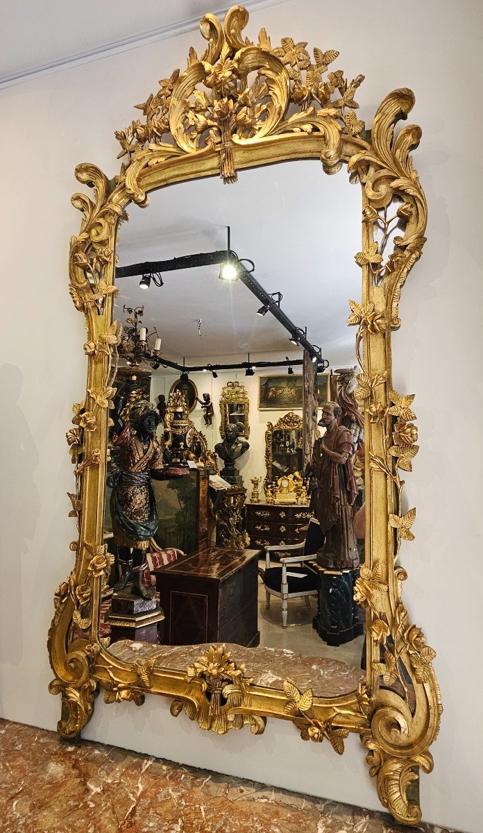 Grand Miroir Provençal En Bois Sculpté Et Doré Epoque Louis XV XVIII ème-photo-2