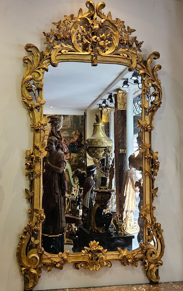 Grand Miroir Provençal En Bois Sculpté Et Doré Epoque Louis XV XVIII ème-photo-3