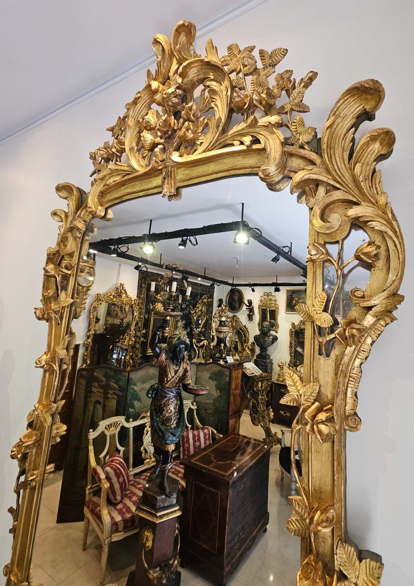 Grand Miroir Provençal En Bois Sculpté Et Doré Epoque Louis XV XVIII ème-photo-2